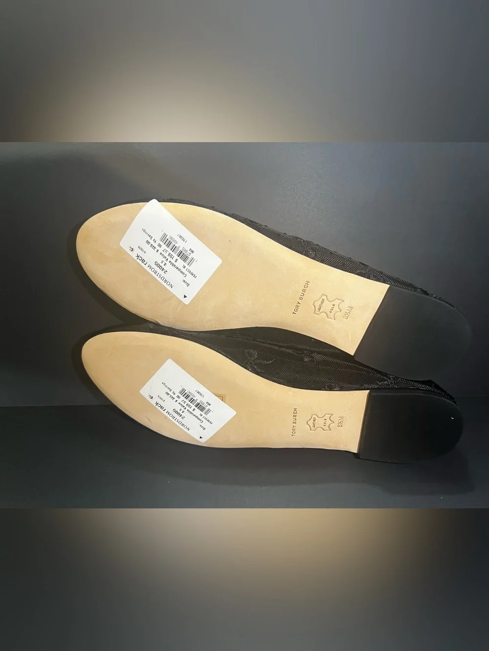 New Tory Burch Black Textured Ballet Flats with Elastic Strap